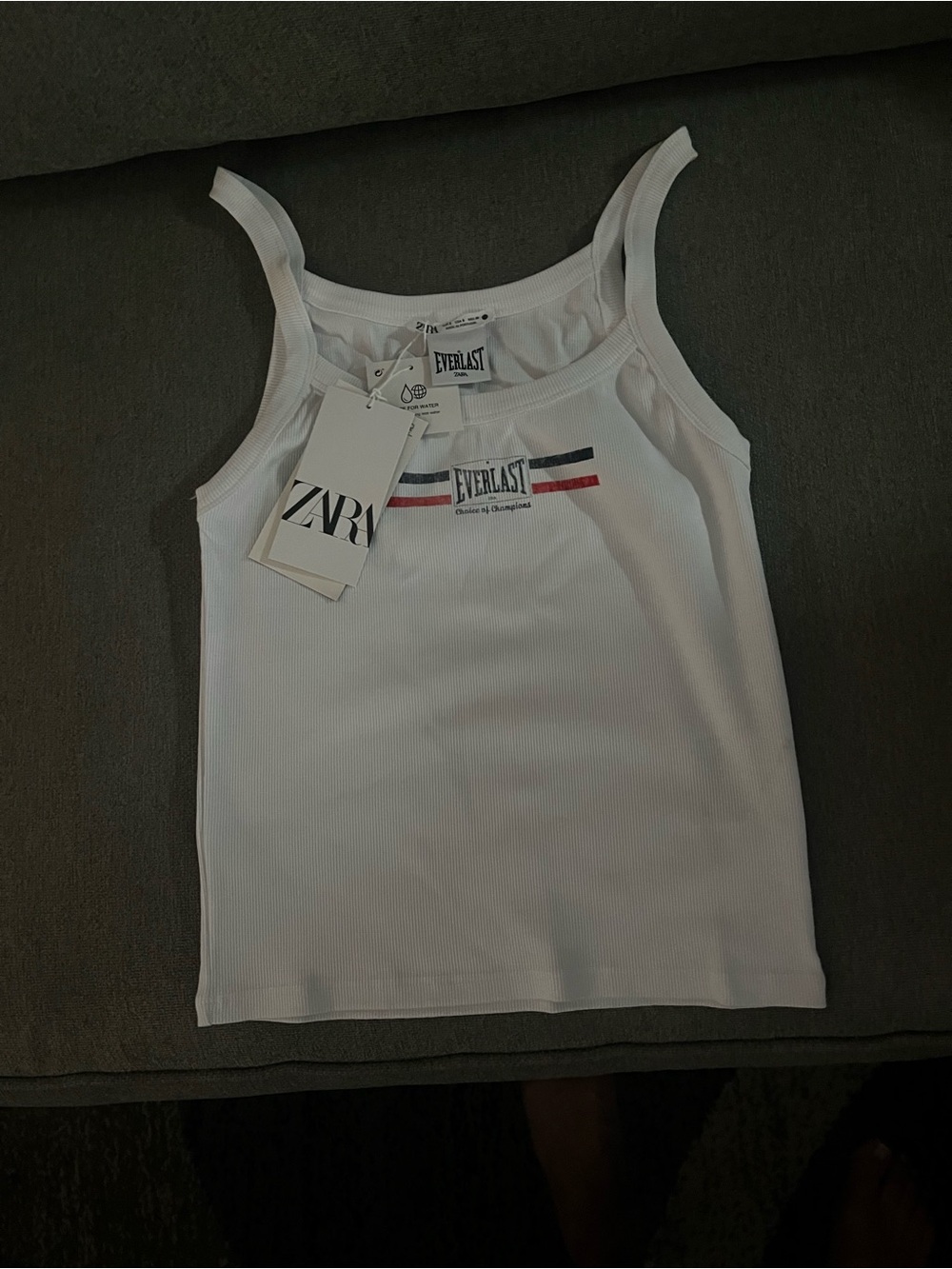 Zara White Women’s Ribbed Tank Top with Red & Blue Stripe